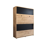 mb-moebel Armoire lit escamotable vertikal Double avec Coffre (18 cm d'espace lorsqu'il est fermé) avec ou sans Matelas - Style Contemporain - Depp Craft Or+Noir Mat (sans Matelas, 160)