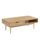 BAÏTA Table Basse Amana Effet chêne et cannage en rotin 2 tiroirs