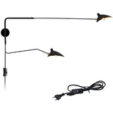 Applique Murale Industrielle Vintage 2 Flammes Lampe Murale Réglable et Extensible Bras Long Pivotant Lampe de Chevet Douille E27 Abat-jour en Métal Noir Éclairage Mural Réglable à 360°, 150 x 95 cm