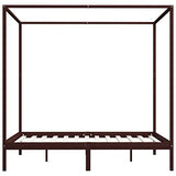 vidaXL Pin Massif Cadre de Lit à Baldaquin Lit Double Lit Adulte Lit Coffre Sommier à Lattes Chambre à Coucher Maison Intérieur Marron Foncé 160x200 cm