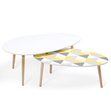 IDMarket - Lot de 2 Tables Basses gigognes laquées Blanc Motifs Blanc Jaune Gris