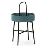 VS Venta-stock Table auxiliaire Table Basse Ronde Jaipur avec Plateau en MDF Bleu et Structure métallique en Couleur Noir Mat/DIAMÈTRE: 40 cm
