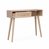 Console en cannage 100x29x81cm - Bohème - 1 tiroir.1 Espace de Rangement. Pieds scandinaves en Bois. 1 poignée