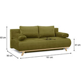 HOMIFAB Canapé Convertible 3 Places avec Coffre de Rangement en Velours Vert Olive - Laria