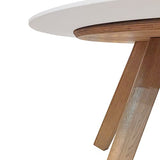 Meubletmoi Table de Repas Ronde 120 cm Plateau en céramique Blanc marbré et 4 Pieds inclinés Bois Clair - Style scandinave - Lilia