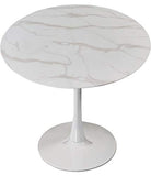 Meridian Furniture Holly Collection Modern | Table de salle à manger ronde contemporaine avec plateau en imitation marbre 91,4 cm de large, base en métal blanc