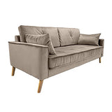 Meubletmoi Canapé Droit 3 Places en Velours Taupe avec accoudoirs 2 Coussins Pieds inclinés Bois - Design Classique Chic - Vlad