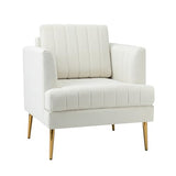 HULALA Home Fauteuil d'appoint en Velours Fauteuil Club Moderne en Velours avec Coussin Amovible et Pieds en Métal Doré Canapé capitonné en Velours pour la Réception des Clients Blanc
