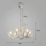 HYQJUNE E27 Pendentif Lampe Vintage Salon Pendante Lumière Bois De Cerf Blanc Résine Lustre Hauteur Réglable Suspension Lampe 6 Têtes Chandelier Restaurant Grenier Bar Café Suspension Plafonnier
