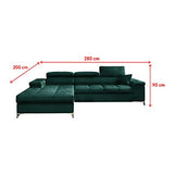 Selsey MIKKARA - Canapé d’Angle Convertible - 280 cm - Vert Bouteille - en Velours - côté Gauche - Style Moderne