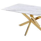 Mobilier-Deco Telma - Table à Manger rectangulaire Design Verre marbré et Pieds dorés