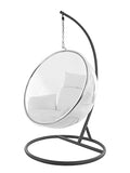 Kideo® Ensemble complet : fauteuil suspendu avec structure et coussin, demi-coque, bulle, translucide, coussin blanc (1000 Snow))