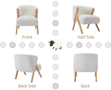 Wahson Fauteuil Salon, Fauteuils de Salon en Fausse Fourrure Fauteuil Relax avec Coussin Épais Fauteuil Chambre en Bois, Fauteuil pour Chambre/Salon, Blanc