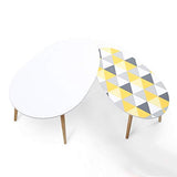 IDMarket - Lot de 2 Tables Basses gigognes laquées Blanc Motifs Blanc Jaune Gris