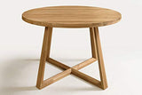NORDICSTORY Table de salle à manger extensible ronde avec pieds croisés Moby, bois massif chêne, style moderne nordique ou scandinave pour salon, 4-8 personnes, 120-160 x 120 x 75 cm (Natural)
