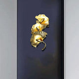 Applique murale en laiton, applique murale d'éclairage décoratif feuille de Ginkgo créative avec prise ovale G4 * 3, applique murale de fond de salon simple, appliques murales de chambre à coucher de