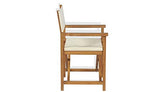 Chaise de metteur en scène en bois massif Teak, pliable, pour enregistrement de terrasse, extérieur, agritourisme, restaurant, marron et crème, 58 x 53 x 85 cm