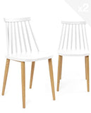 KAYELLES Lot de 2 - Chaise de Cuisine bistrot à barreaux BAO (Blanc Pied métal façon Bois)