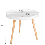 WOLTU Table Basse Ronde en Bois Massif, Petite Table de Salon Décoratif Table d'appoint Moderne Blanche Chêne 50x44 cm (ø x H) TS143ws