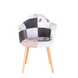 N/A lot de Deux fauteuils patchwork en tissu de lin pour loisirs salon coin fauteuils de réception avec dossier et pieds en bois naturel , Lin Polypropylène, gris, 82*42*48
