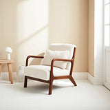 Alice's Home - Fauteuil à bouclettes Pieds Bois d'hévéa teinté Noyer Clair. 1 Place Droit Fixe. Pieds Compas scandinave. Structure en Bois Solide