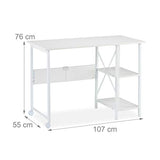 Relaxdays Bureau Pliable,Table Peu encombrante, 2 étagères, pour Travail à la Maison,Chambre d’ado, Choix de Couleurs, Panneau de Particules, Fer, Weiß, 76 x 107 x 55 cm
