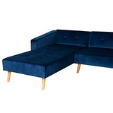Canapé d'Angle Côté Droit Convertible pour 4 Personnes en Velours Bleu et Pieds en Bois pour Salon Scandinave Beliani