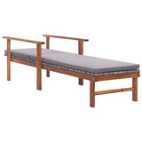 vidaXL Bois d'Acacia Chaise Longue et Coussin Jardin Bain de Soleil de Patio Transat de Terrasse Extérieur Piscine Résine Tressée Gris