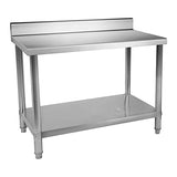 Royal Catering Table De Travail Adossée Cuisine Professionnel Préparation Confection Boucher Avec Tablette RCAT-120/60-N (120x60cm, Capacité 110 kg, Plan 80 kg + Étagère 30 kg, Dosseret 11 cm, Inox)