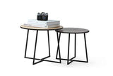 LIFA LIVING Table Basse Ronde Bois et métal Noir, Lot de 2 Tables gigognes scandinaves Hauteur 50 cm et 40 cm, Table d'appoint Industrielle pour Salon