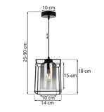 Light-Home Hella Cage Abat Jour Suspension Luminaire Lustre - Moderne Abat Jour Plafond pour Chambre Salon et Cuisine - en Metal et Verre - À 1 Lumières - Graphite - Long