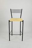 Tommychairs - Set 2 tabourets Modernes et Design Elegance pour la Cuisine et Bar, avec Structure en Acier peindré Noir et Assise en simil Paille Coleur Ivoire Natural