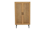 Moebilia Highboard, MDF avec placage Paulownia, rotin Avant, métal revêtu par pulvérisation, Naturel, Pieds Noirs, Normal