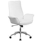 Flash Furniture Chaise Exec Blanc Fauteuil pivotant en Cuir à Dossier Moyen avec accoudoirs évasés, Métal, 83,82 x 83,82 x 80,01 cm