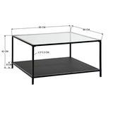 MEUBLE COSY Tables Basses avec étagère Carré Bout de Canapé Industriel en Verre Trempé et Cadre en Métal, Noir, 80x80x42cm