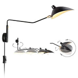 Bras Long Applique Murale Interieur avec Interrupteur Industrielle Lampe Murale Vintage Retro Bras Articule Pivotant Créative Design Luminaire de Lecture Lumiere Chevet Eclairage Métal Noir 118cm
