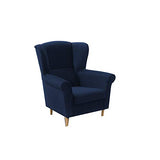 E-MEUBLES Fauteuil pour Le Salon la Chambre à Coucher Pieds en Bois Tissu au Touche agreable SILABELLA (Bleu Marine)