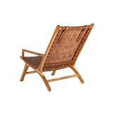 Tousmesmeubles Fauteuil Teck/Cuir tressé Cognac avec Coussin - Essaouira - L 66 x l 97 x H 90 - Neuf