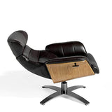 Angel Cerdá Fauteuil pivotant relax tapissé en cuir de vachette, pieds en acier massif poli gris anthracite, structure en bois noyer, style moderne