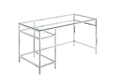 Vente-unique - Bureau avec 2 étagères - Verre trempé et Acier - Argent - TIZIO