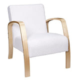 AltoBuy KAUPA - Fauteuil en Tissu Bouclettes Blanc Accoudoirs Bois