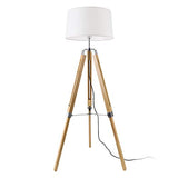 lux.pro Lampadaire Design Lampe à Pied Trépied avec Pieds en Bois et Métal Abat-Jour en Tissu E27 Hauteur 145 cm Bois Clair Chrome Blanc