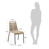 Kave Home - Chaise de Salle à Manger Lambton Marron Clair en Corde en Polyester et Pieds en Acier Noir pour Usage intérieur et extérieur
