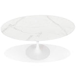 Alterego Table à Manger Design 'CHAMAN' Ovale Blanche en Verre Effet marbre - 160x105 cm