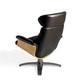 Angel Cerdá Fauteuil pivotant relax tapissé en cuir de vachette, pieds en acier massif poli gris anthracite, structure en bois noyer, style moderne