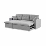 Alice's Home - Canapé d'angle Convertible en Tissu Gris Clair - IDA - 3 Places. Fauteuil d'angle réversible Coffre Rangement lit modulable. 2 Coussins Inclus.