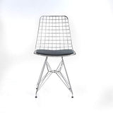 mina concept Chaise 30-1 en fil de fer chromé argenté – 45 cm d'assise, 81 cm de hauteur avec dossier – Coussin de siège noir