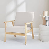 Alice's Home - Fauteuil scandinave en Bois et Tissu crème. Isak. L 64 x P 69.5 x H 73cm