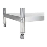 Royal Catering Table De Travail Adossée Cuisine Professionnel Préparation Confection Boucher Avec Tablette RCAT-120/60-N (120x60cm, Capacité 110 kg, Plan 80 kg + Étagère 30 kg, Dosseret 11 cm, Inox)