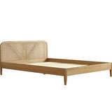 HOMIFAB Lit Adulte 160x200 cm en placage chêne avec tête de lit en Bois Massif et cannage Naturel - Leonie
